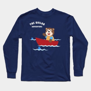 Funny monkey sailor cartoon vector on little boat with cartoon style. Long Sleeve T-Shirt